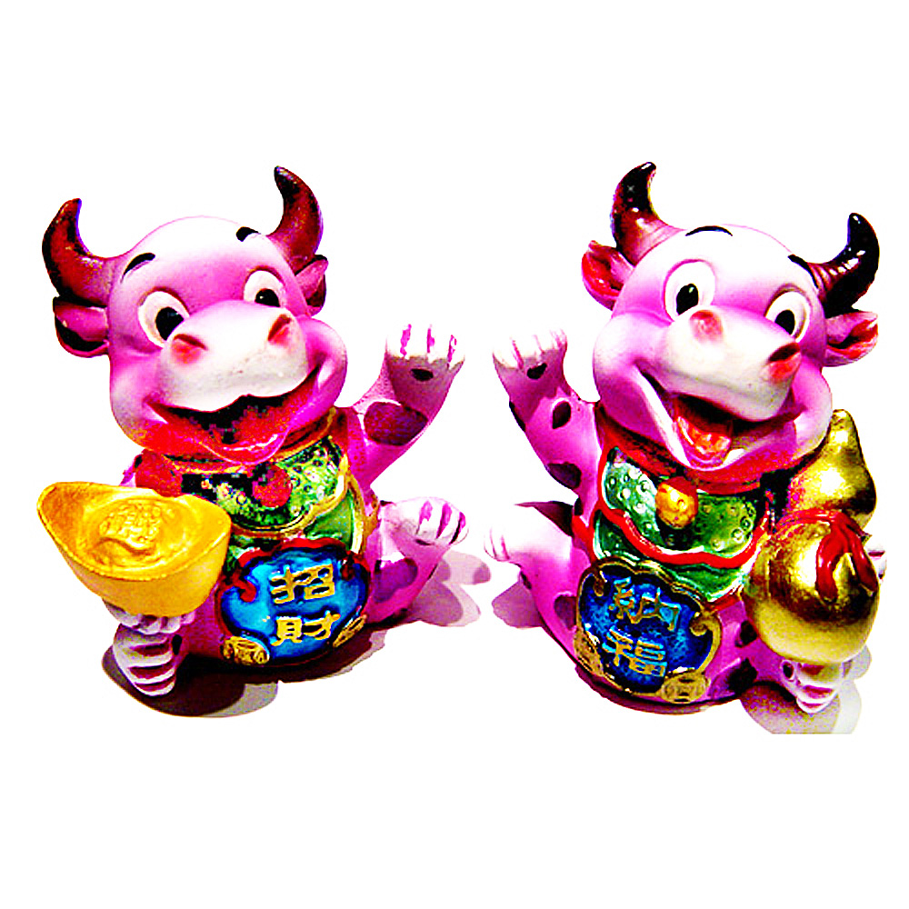 開運陶源 扭轉乾坤 【招財牛】卡通對牛~有紫藍 色可選