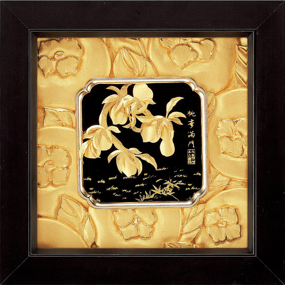 開運陶源 【純金如意系列~ 桃李滿門 福祿壽桃】(24x24cm)