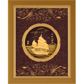 開運陶源 立體金箔畫 純金豐實系列~【一帆風順】20 x 25cm