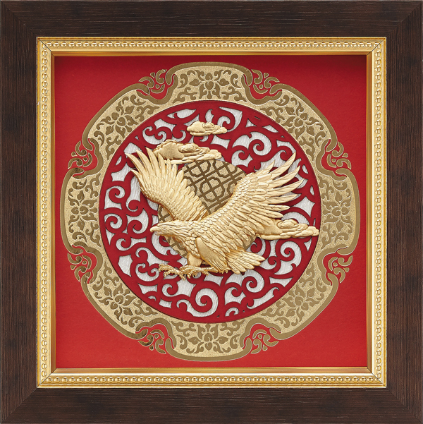 開運陶源金箔畫純金圓形窗花系列老鷹【大展鴻圖】21x21cm