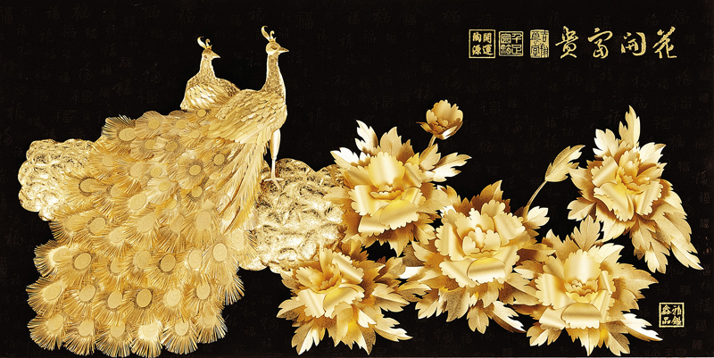 純金箔装飾立体 孔雀牡丹アート 000002_1584333069.jpg