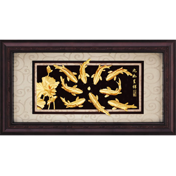 開運陶源 純金金箔畫 *盛景系列*錦鯉【九如呈祥】...133x69cm