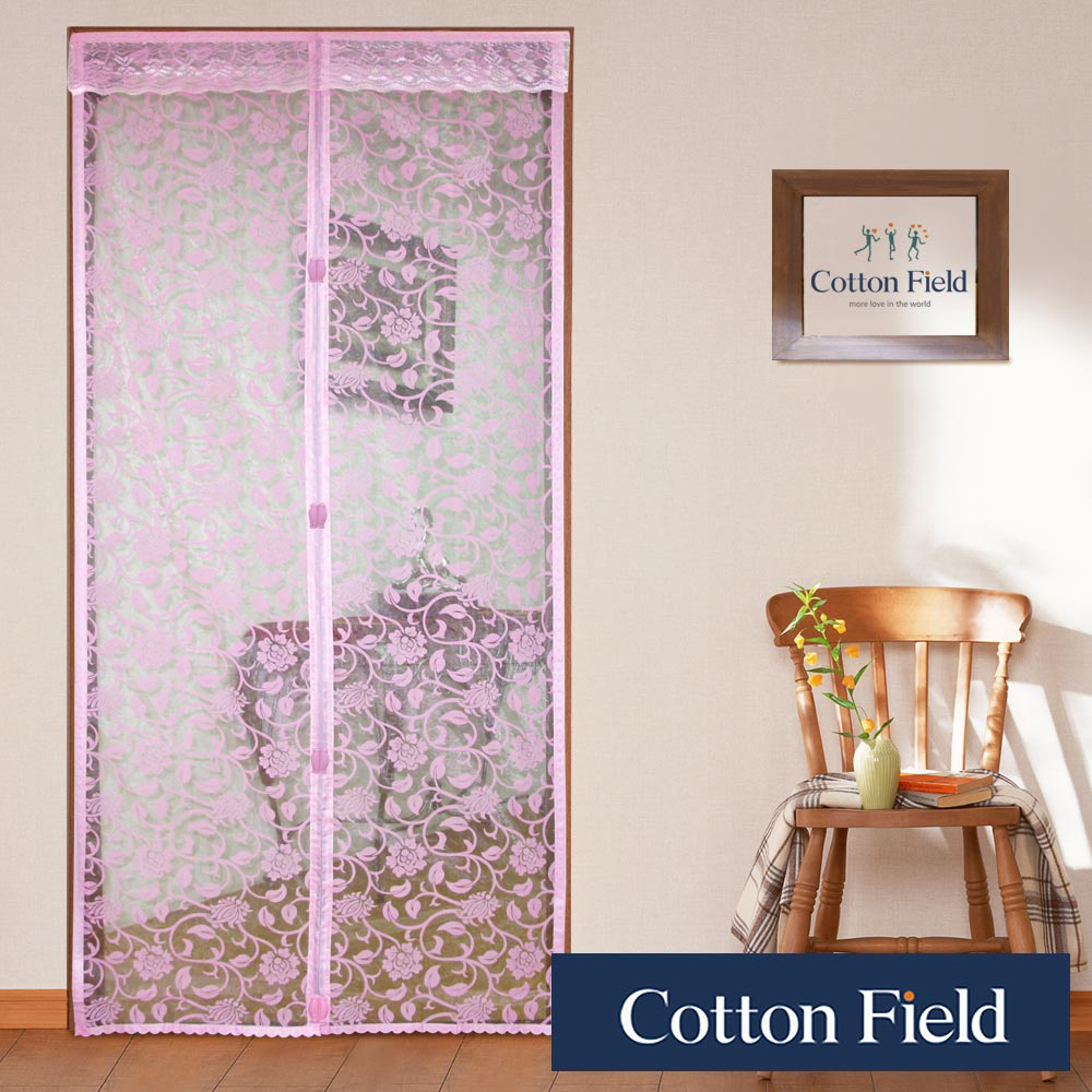 cottonfield 棉花田 【夏夜】4段式磁釦超細網花卉防蚊門簾-粉紅色(二件組)