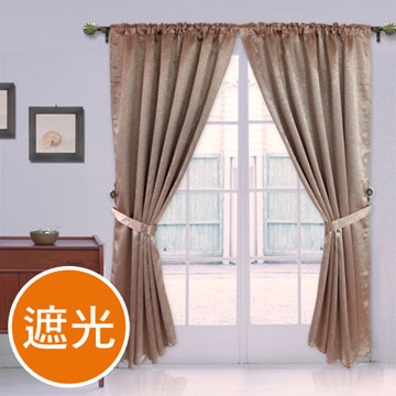 《英倫》素色壓花穿掛兩用遮光窗簾(膚金色)(270x230cm)