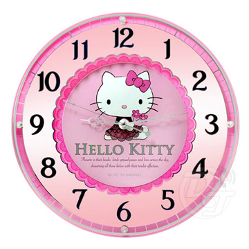 Hello Kitty 蕾絲奢華水鑽靜音掛鐘 JM-W3244-KT / JM-W6244KT高貴氣質最佳魅力