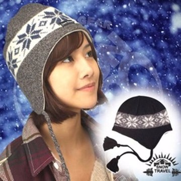 SNOW TRAVEL 雪之旅 台灣製造 純羊毛雪花保暖透氣遮耳帽_黑 AR-19 C