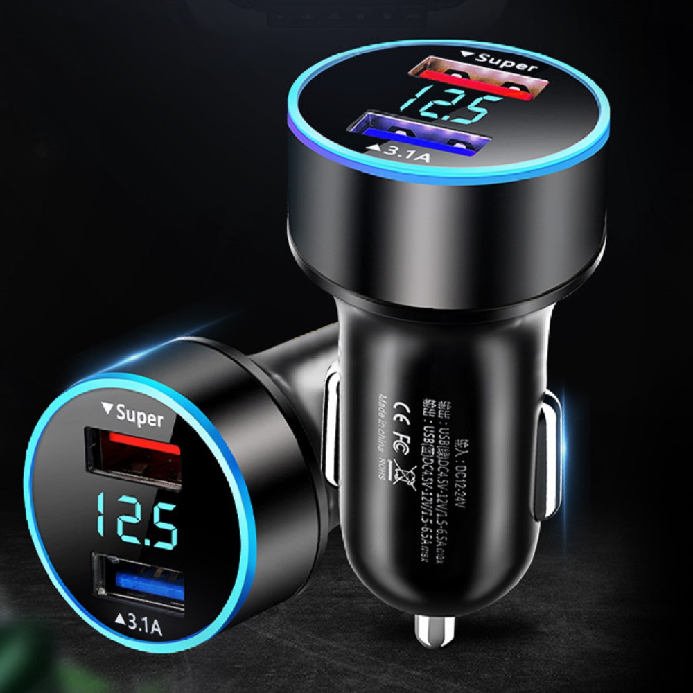 LED顯示3.1A雙USB多功能車用充電器