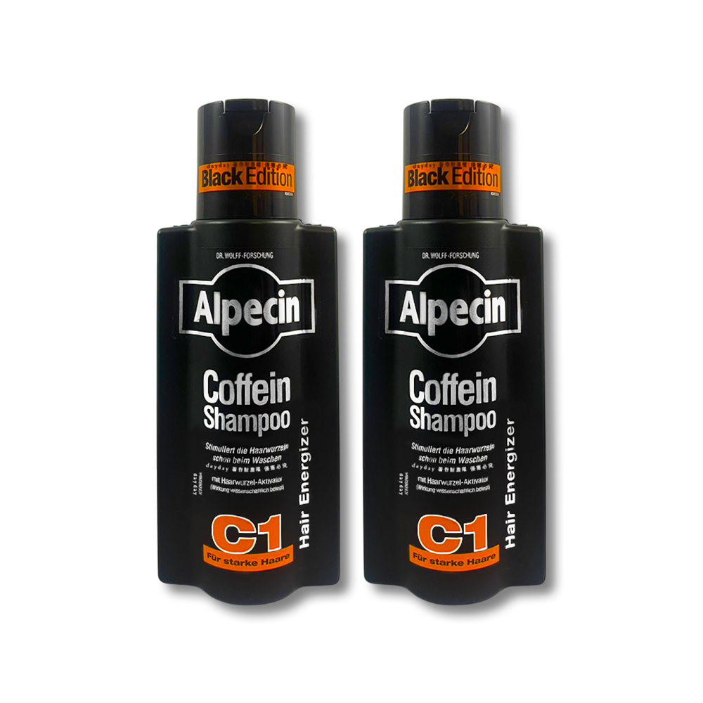 Alpecin (2瓶超值組)德國強健髮根控油不含矽靈咖啡因洗髮露250ml/瓶-C1黑色經典(90周年限定)