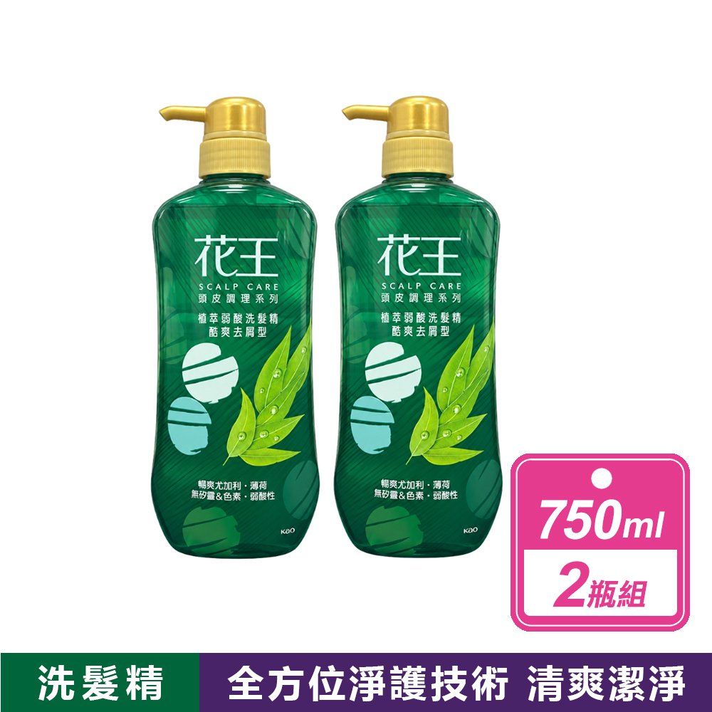 KAO 花王 2瓶組-植萃弱酸洗髮精 - 酷爽去屑型/長效潔味(750ml/瓶)共2款