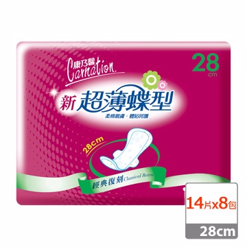 康乃馨 新超薄蝶型衛生棉 夜用一般28cm(14片x8包/箱)
