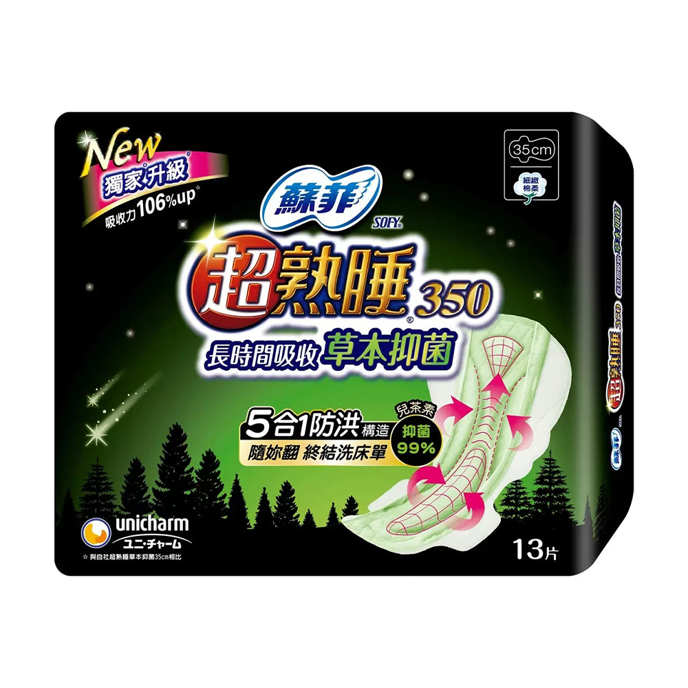 SOFY 蘇菲 超熟睡夜用草本衛生棉35公分 13片x16包/箱