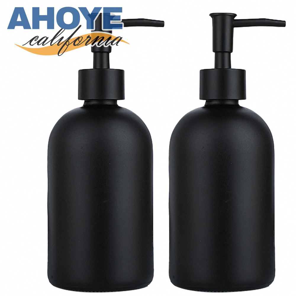 AHOYE 全黑玻璃按壓瓶410mL-2入(沐浴乳洗髮乳分裝瓶洗手乳