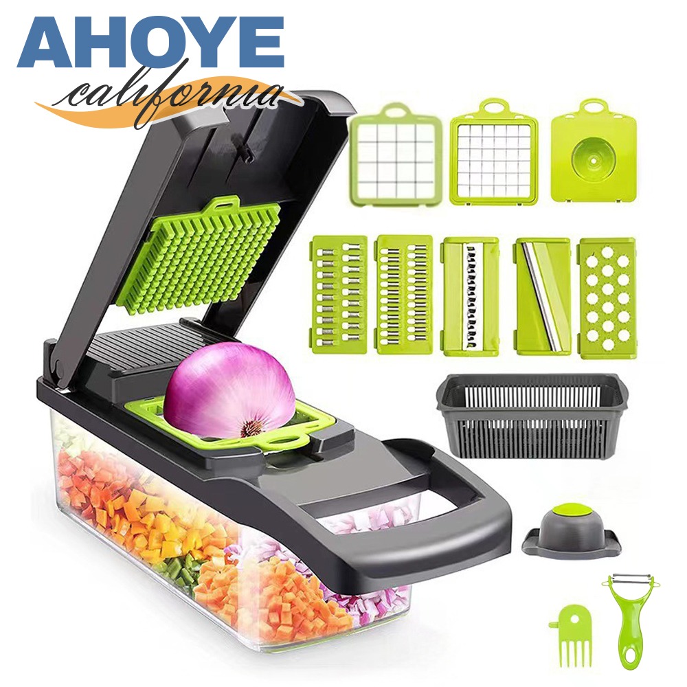 AHOYE 廚房料理手壓切菜器 8件套組 (刨絲器 刨刀 切丁機 切片器 切碎器)