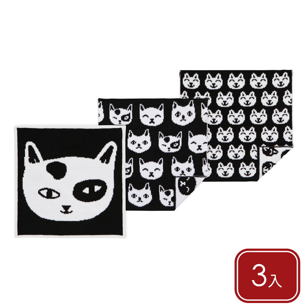 DANICA 加拿大 Jubilee針織純棉擦拭布3入(百變貓20x20cm) / 小方巾 清潔布 擦拭布