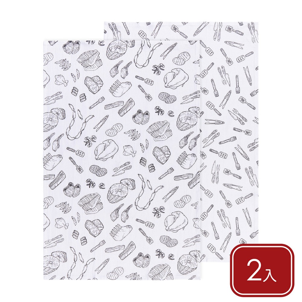 NOW 美國 純棉擦拭布2入(燒烤美食76x51cm) / 清潔布 超細纖維布 擦車布 吸水布