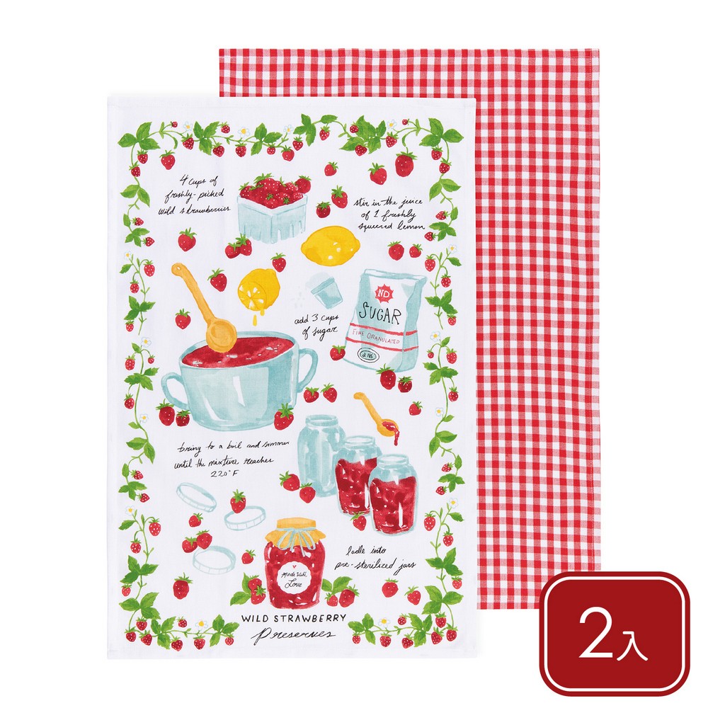 NOW 美國 純棉擦拭布2入(果醬食譜71x46cm) / 清潔布 超細纖維布 擦車布 吸水布