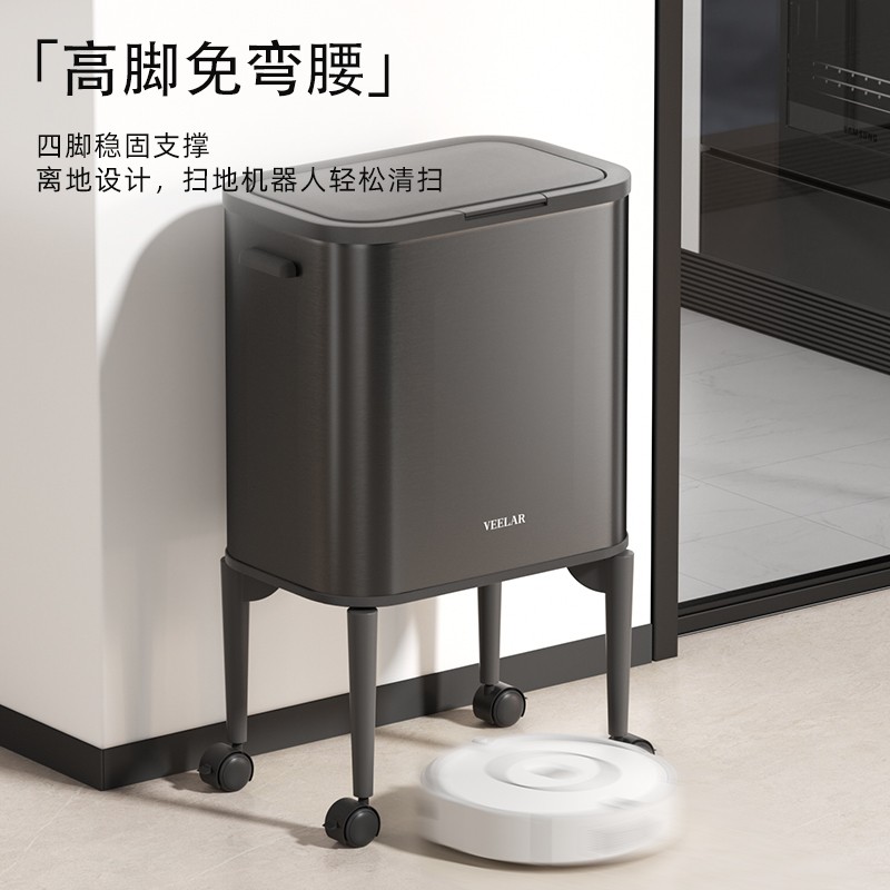 帶輪高腳垃圾桶 廚房垃圾桶 大容量垃圾桶 高款垃圾桶 按壓款可移動垃圾桶 專用免彎腰垃圾桶 15L