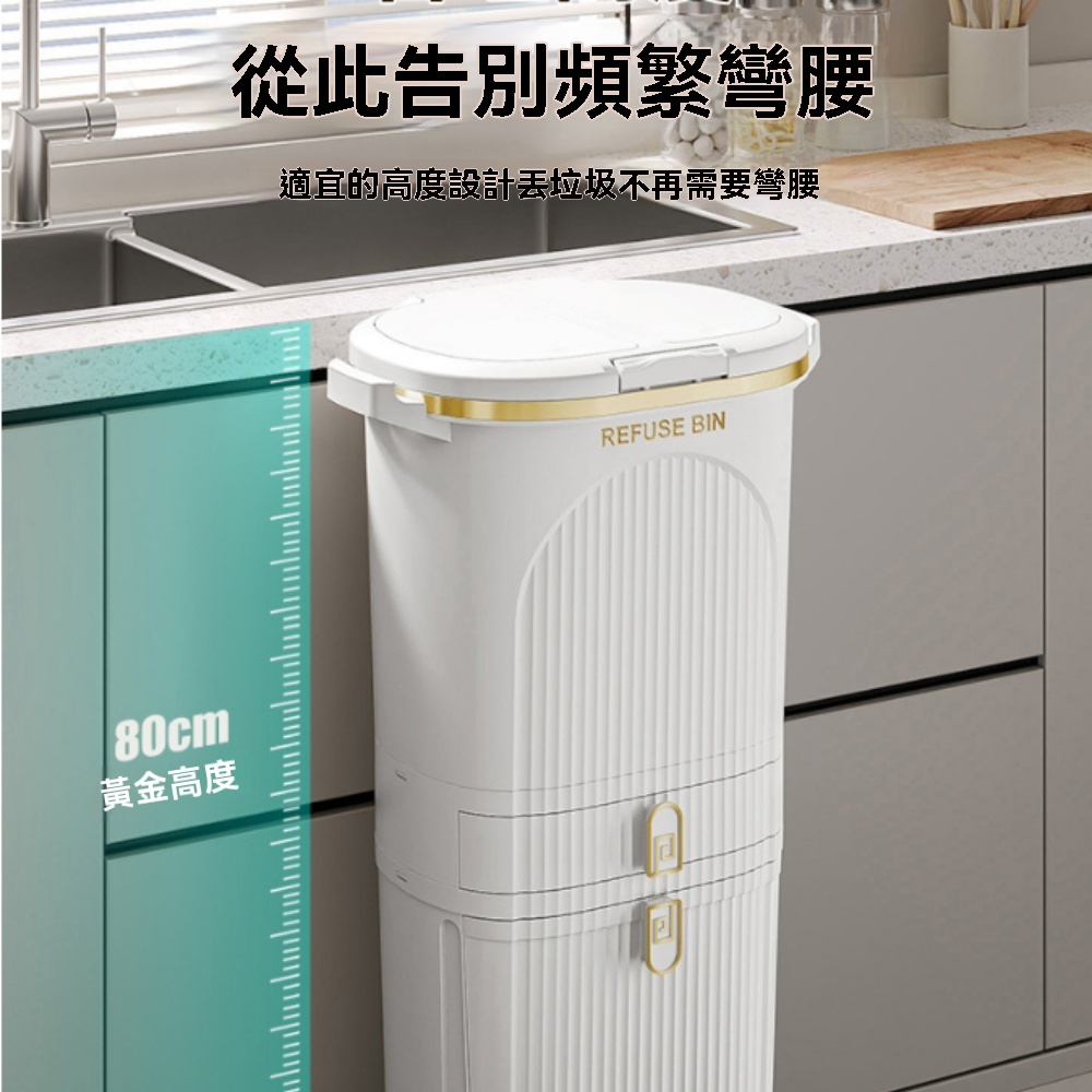 【銳達】垃圾桶  廚房分類垃圾桶 三層分區乾濕分離收納桶   省空間縫隙垃圾桶 帶輪可移動分類收納桶