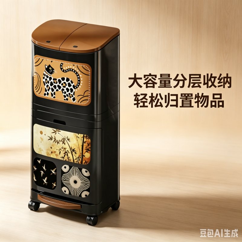 【伊達】家用分類垃圾桶 中古風印花款 大容量分層收納帶輪腳踏防臭 廚房/客廳適用