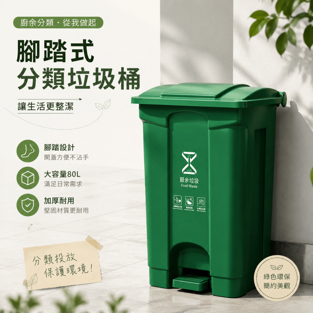 【匠造家】戶外垃圾 80L垃圾桶 腳踏式垃圾桶 廚餘桶 商用廚餘分類桶 大容量腳踏垃圾桶 密封防臭垃圾桶