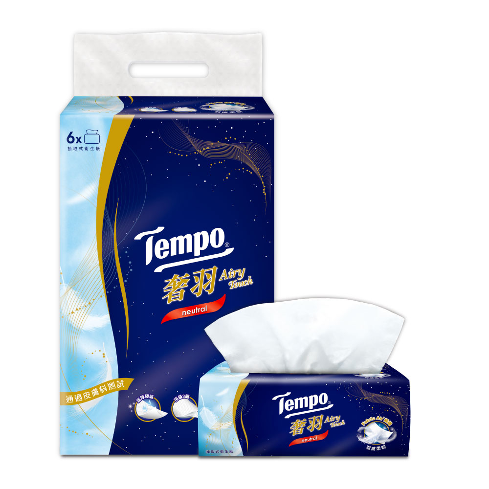 Tempo 奢羽三層抽取式衛生紙80抽 無香 6包x6串/箱