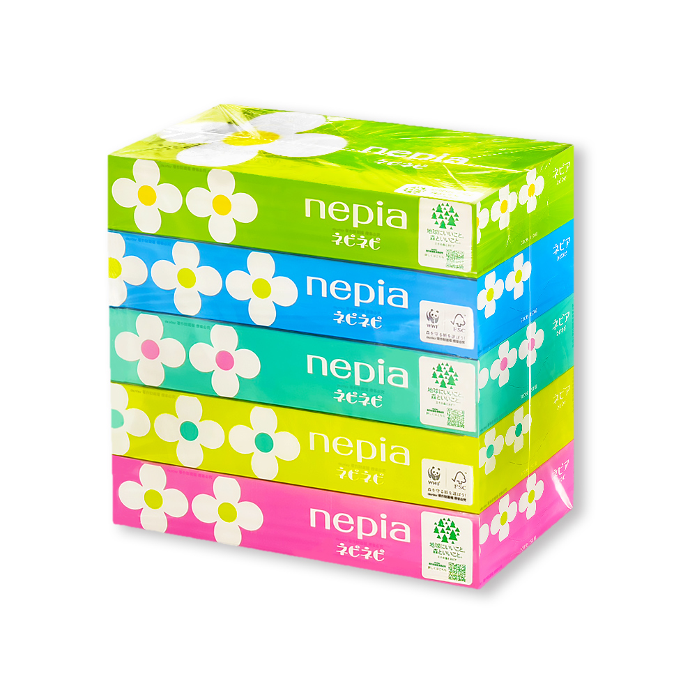 Nepia 王子 日本Nepinepi細緻柔軟雙層清潔抽取式面紙150抽x5盒/組(可愛花朵圖案家庭號抽取式衛生紙)（其他規格）