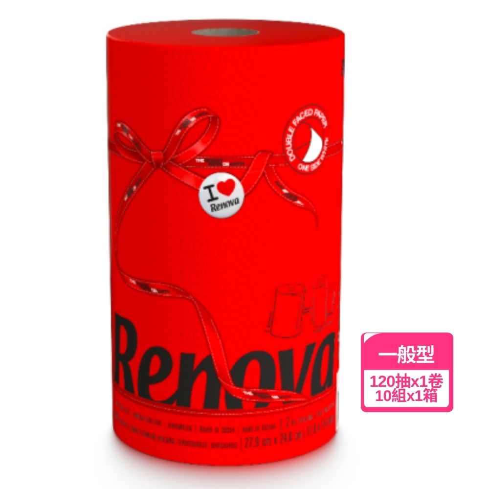 RENOVA 彩色廚房用紙巾_紅色(120張/捲X10組/箱)