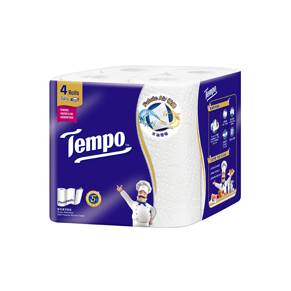 Tempo 極吸萬用3層廚房紙巾(捲筒式)120張x4捲/串