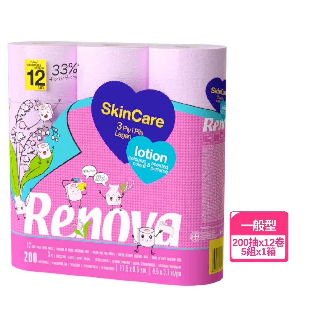 RENOVA 保溼乳液添加粉紅櫻花玫瑰香氛卷紙12捲裝(三層紙張200張x12捲x5組/箱)