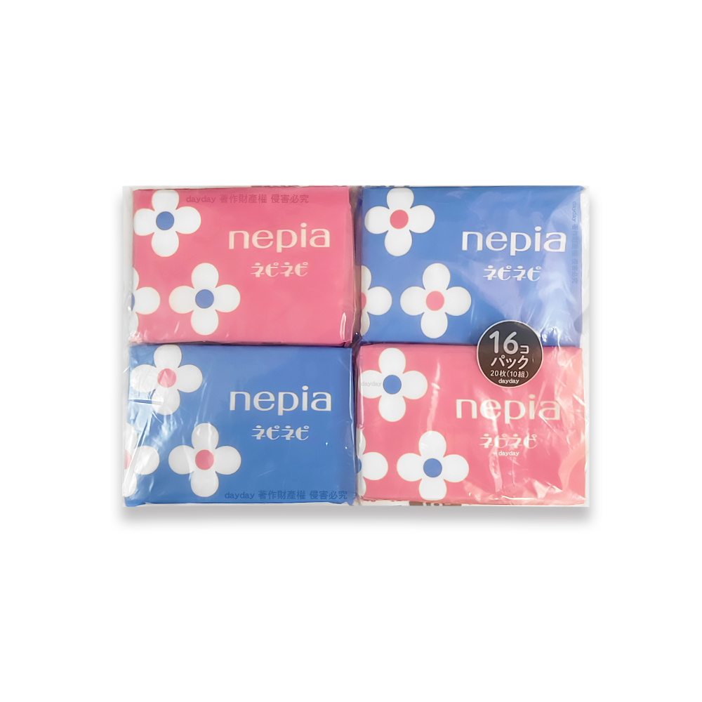 Nepia 王子 日本Nepinepi抽取式雙層面紙袖珍包-花朵圖案粉紫色10抽x16包/袋（其他規格）