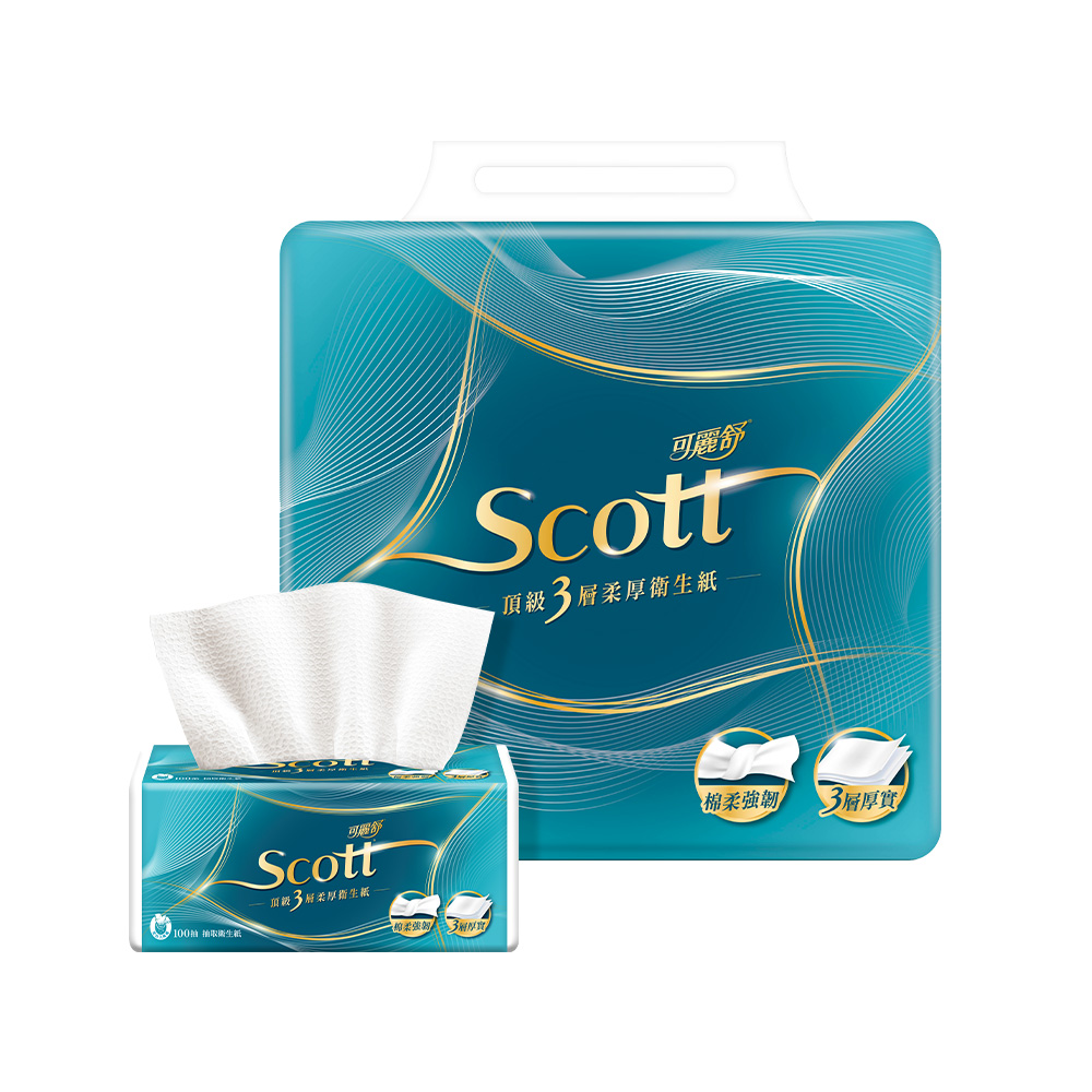 可麗舒 Scott 頂級3層柔厚抽取衛生紙 100抽X10包X6串/箱