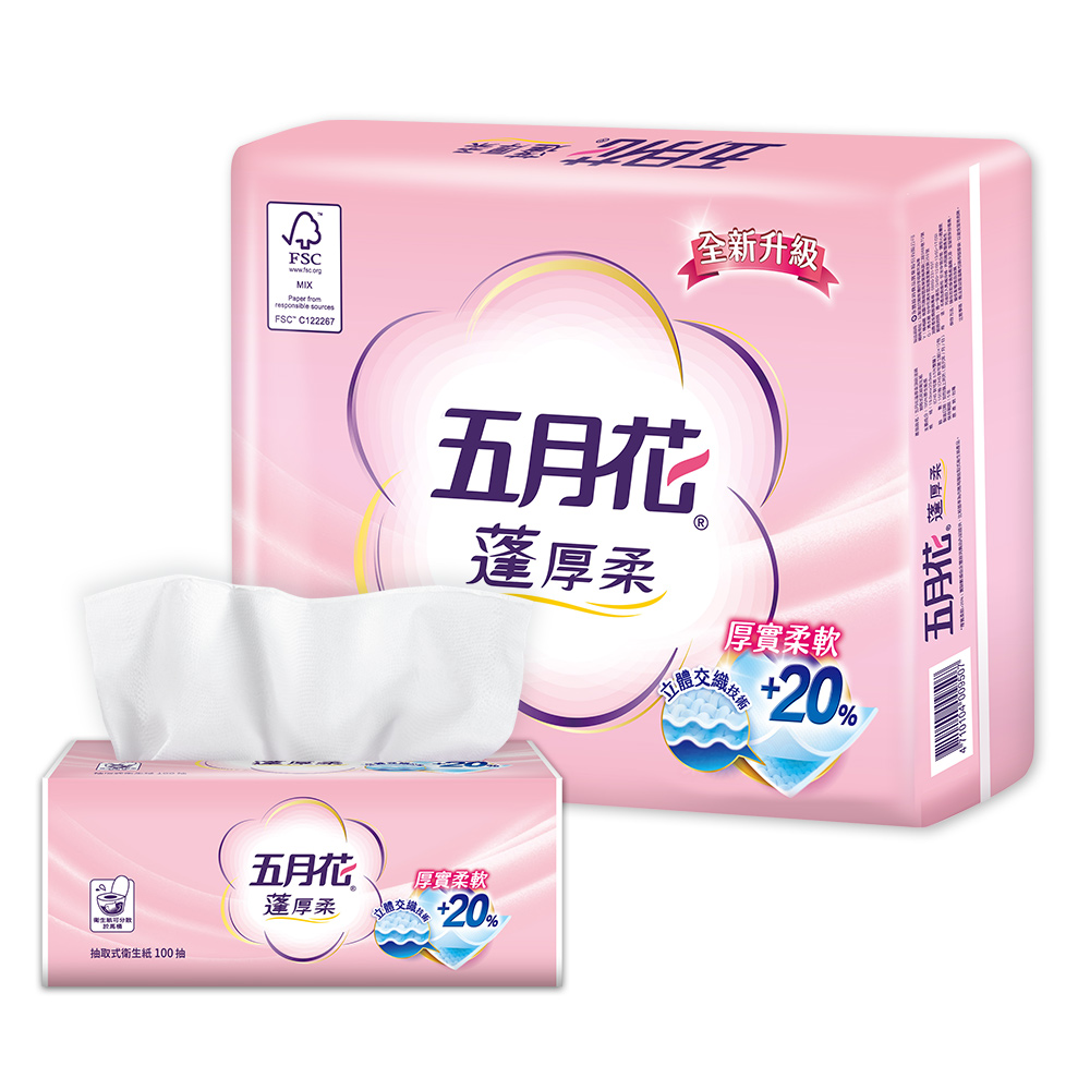 五月花蓬厚柔頂級抽取式衛生紙100抽*12包*6袋_2015升級版