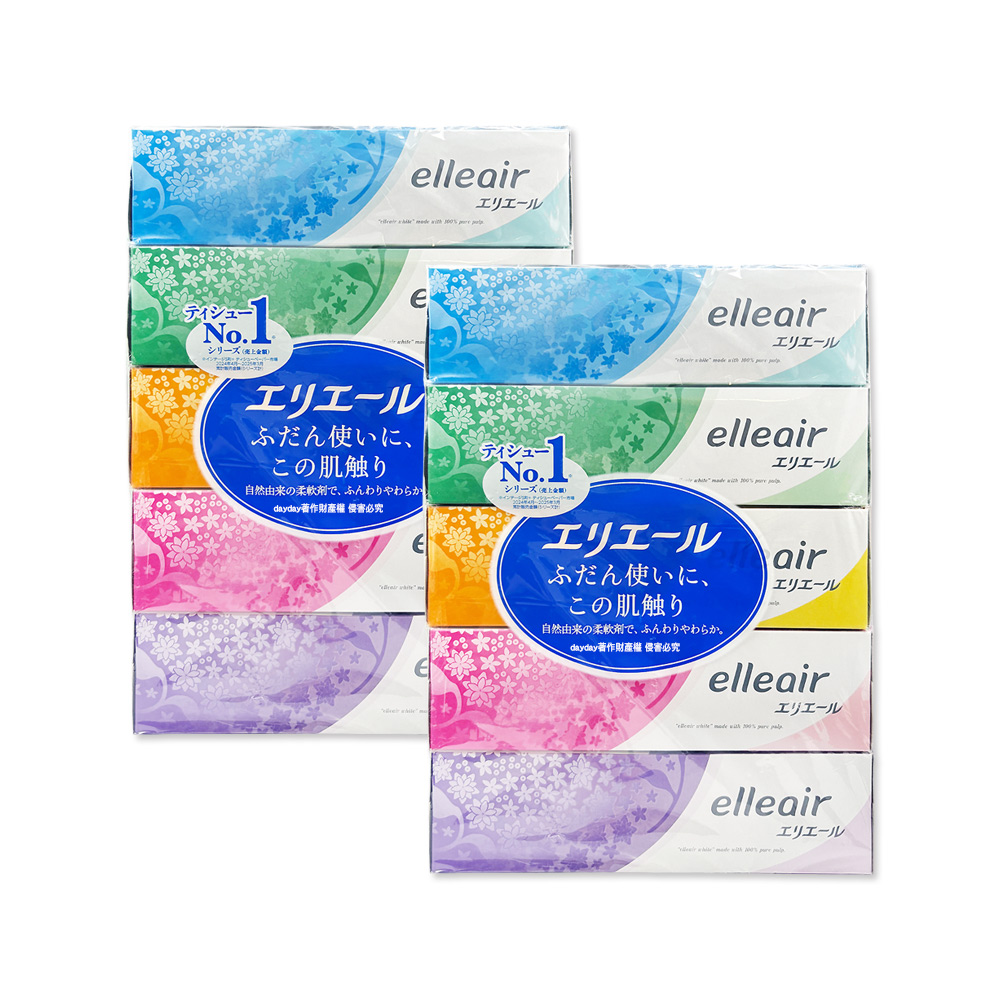 (2組超值組)日本大王-elleair蓬鬆抽取式雙層面紙180抽x5盒/組(細緻柔軟親膚擤鼻舒適膚觸衛生紙)