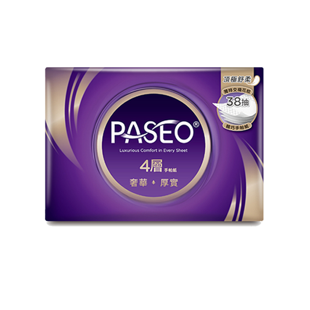 PASEO 4層精巧手帕紙(38抽8包8袋/箱)