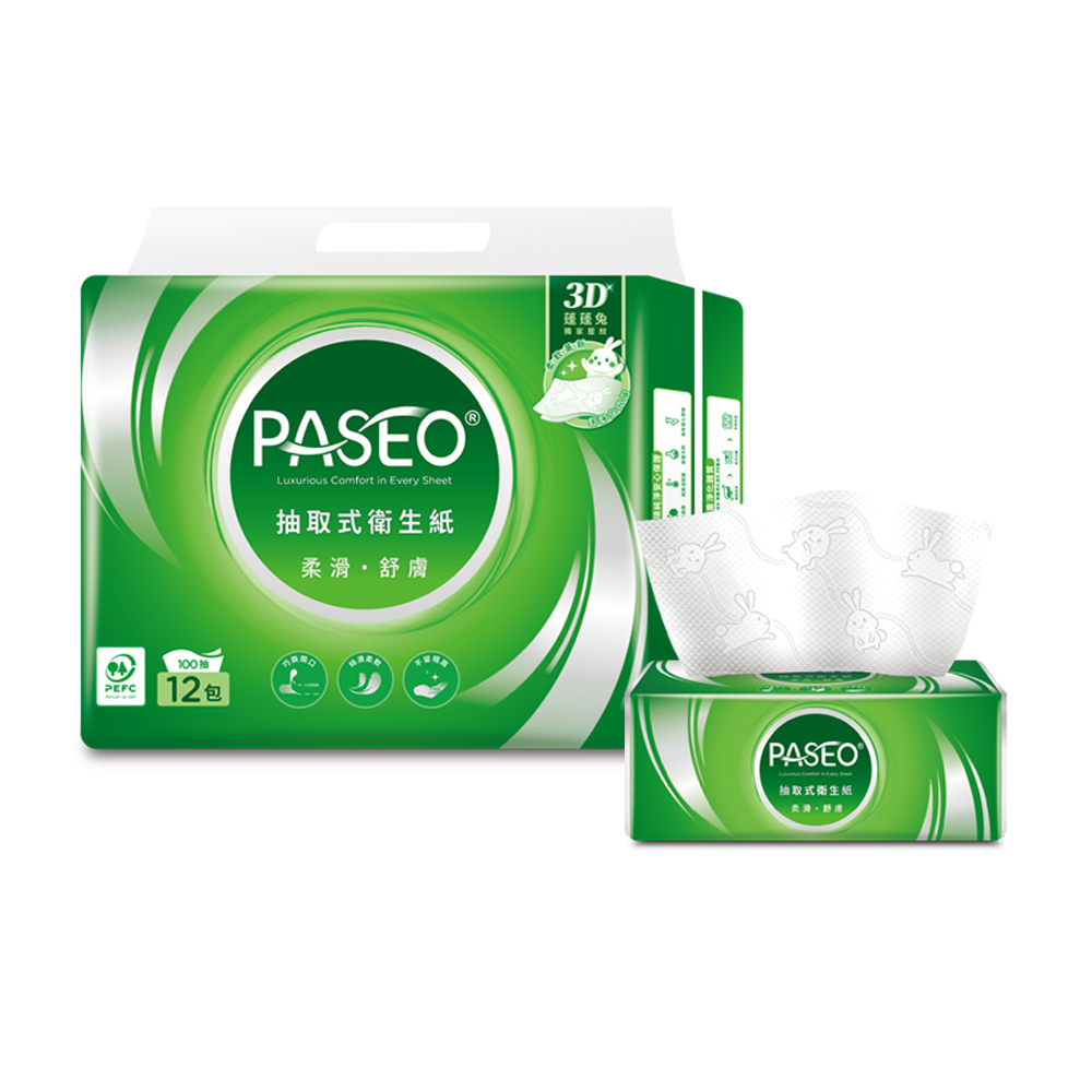 PASEO 百拭柔 柔滑舒膚抽取式衛生紙100抽12包6袋/箱
