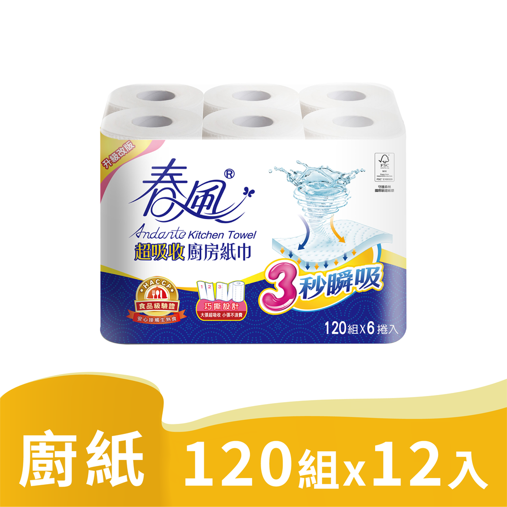 SILLACE 春風 超吸收廚房紙巾(巧撕設計)(120組x12捲)