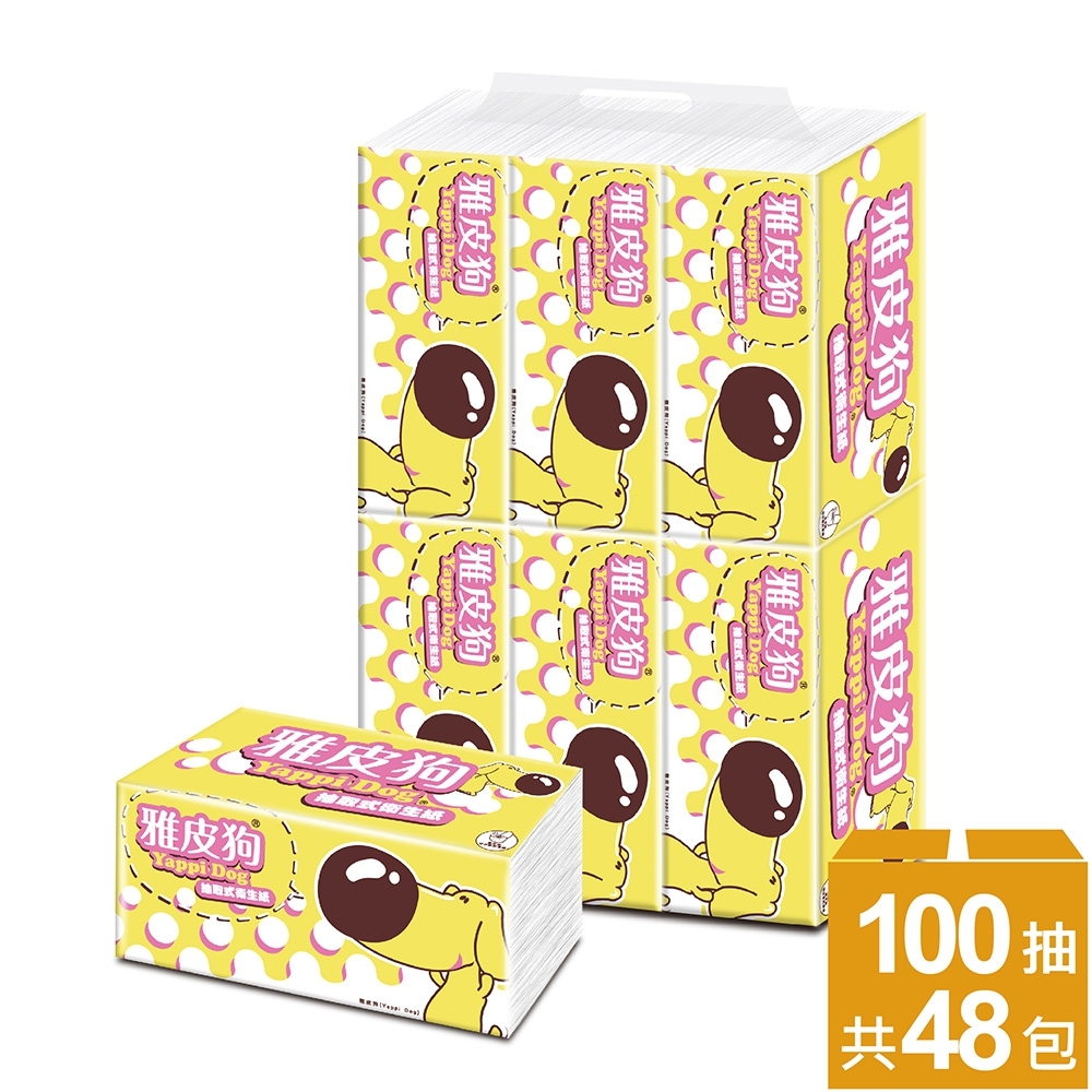 Benibear 邦尼熊 YapeeDog雅皮狗抽取式衛生紙100抽6包8袋/箱(48包)-黃色版