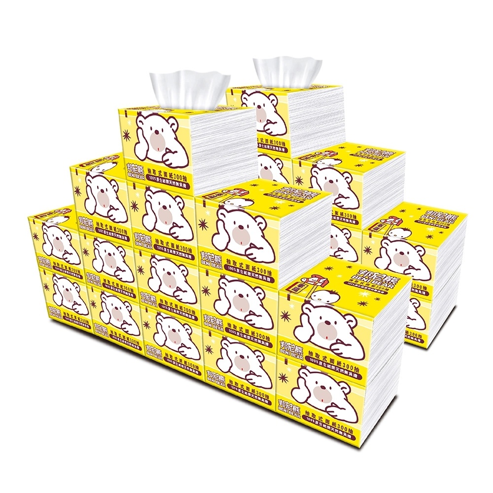 Benibear 邦尼熊 抽取式餐巾紙300抽x72包/箱(黃版)