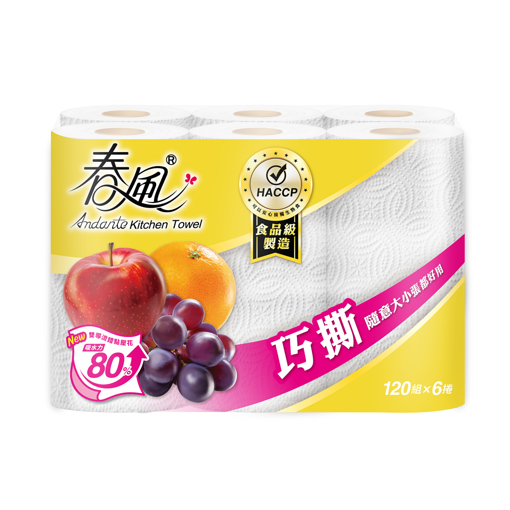 SILLACE 春風 捲筒式廚房紙巾-巧撕120組*6捲*2串