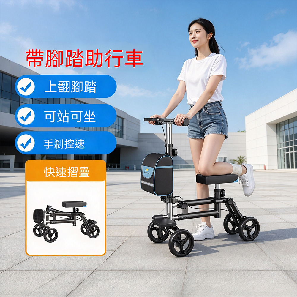 WOG 窩居 單腳輔助滑行車 帶腳踏可折疊代步車 帶手剎控速滑行車 腳踝受傷移動輔助車