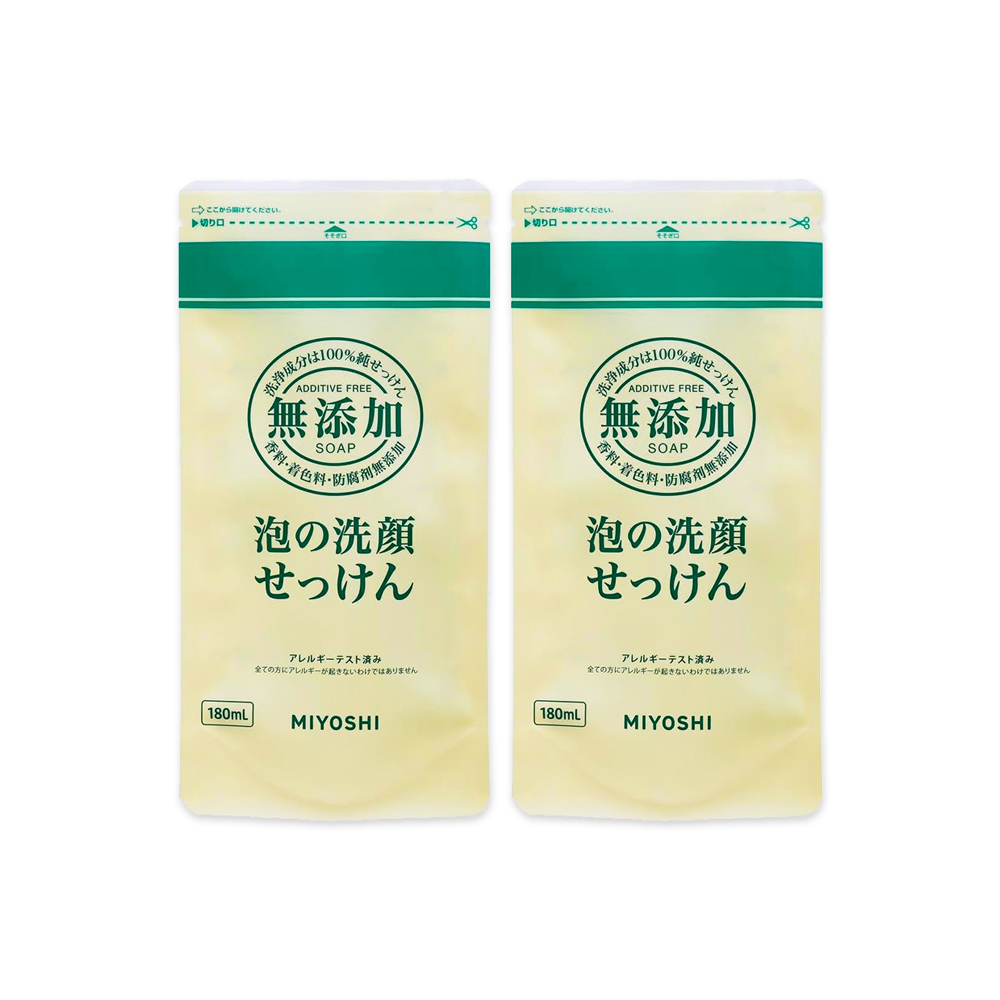 MIYOSHI 無添加 (2袋超值組)日本-純皂泡沫洗面露補充包180ml/袋(本品不含按壓瓶,溫和潔面慕絲,親膚保水潔膚洗面霜,臉部保養毛孔清潔洗面乳)