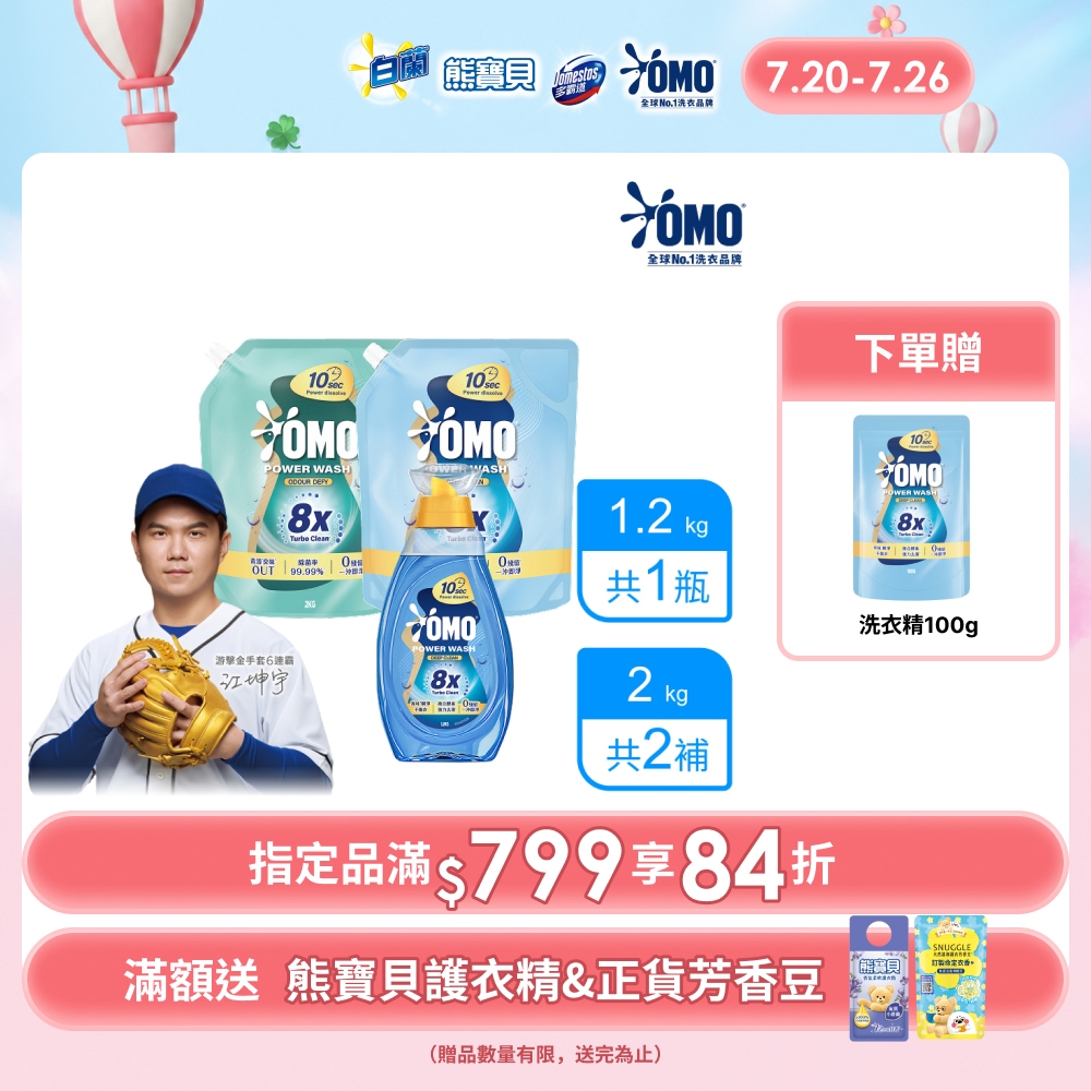 白蘭 OMO 極淨速溶高效洗衣精 1瓶裝+2補充包