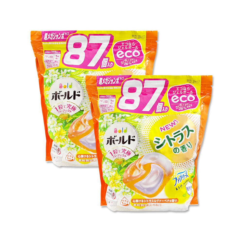 BOLD (2袋174顆超值組)日本P&G柔軟香氛洗衣凝膠球補充包87顆/袋(淡淡柑橘馬鞭草香洗衣球,消臭柔順洗衣膠囊)
