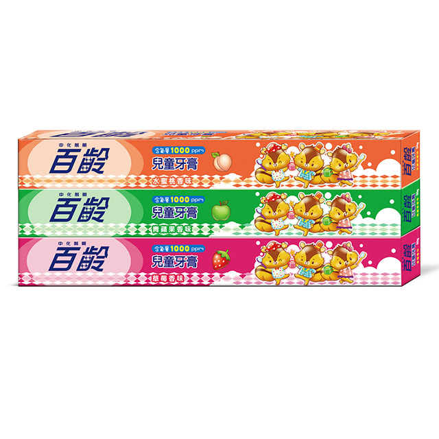 《百齡》Pukii兒童牙膏－草莓+青蘋果+水蜜桃(50g*3入組)