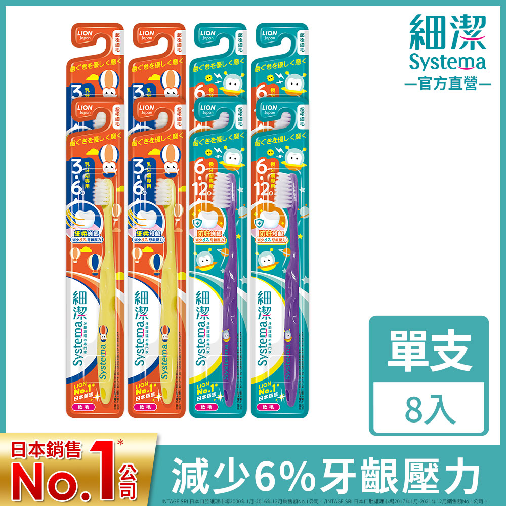 LION 日本獅王 細潔兒童專業護理牙刷8入 (2-6歲/6-9歲)
