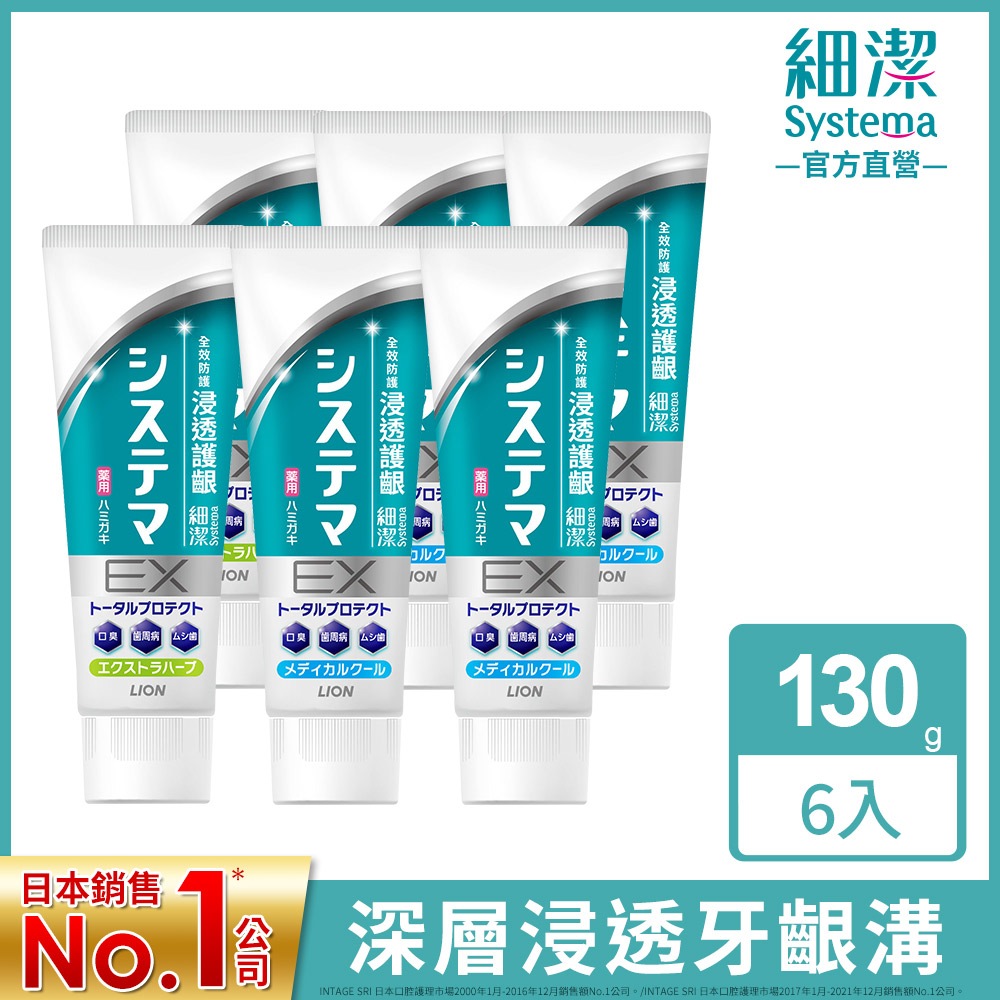 LION 日本獅王 細潔浸透護齦EX牙膏 130g 6入組(薄荷/草本)