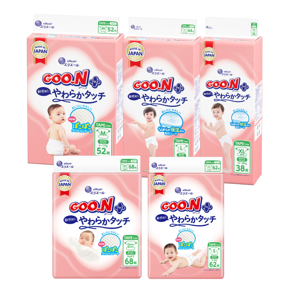 紙尿布境境內版柔觸肌黏貼型NB~XL(4串/箱購)