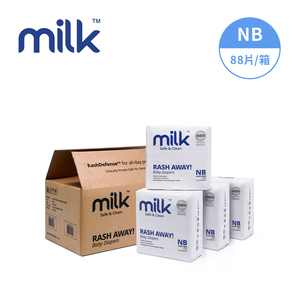 MILK鎖水芯牛奶尿布-黏貼型(NB-22片)(四包/箱購)3箱