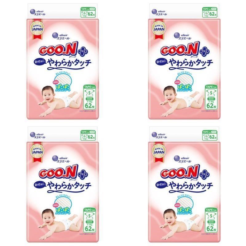 GOO.N大王 柔觸肌黏貼型紙尿褲 S 62片*4包入(箱購)