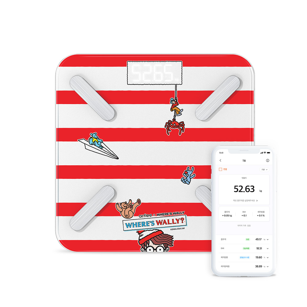 【韓國atflee】韓國KPop明星愛用/T8藍牙智能體脂計/18合1專屬APP體脂機/附電池(紅白條紋 / 威利聯名款)